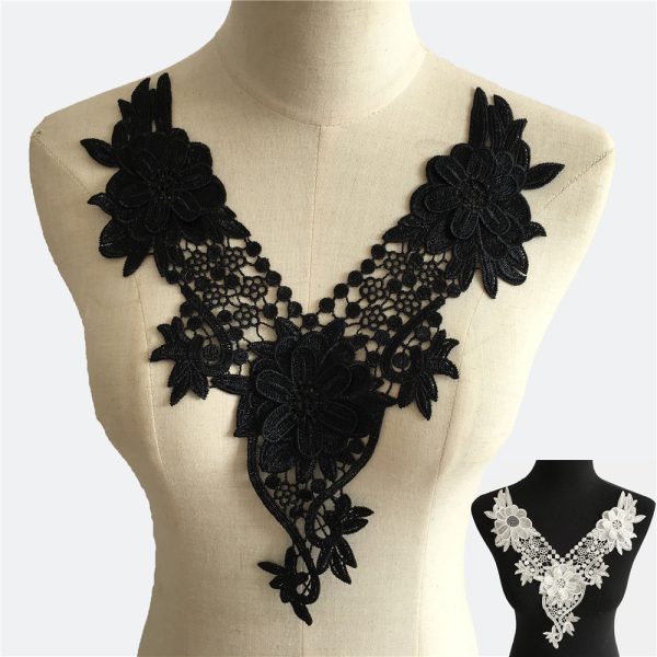 ⁦Black Embroidery Collar Venise Sequin Floral Embroidered Applique Lace Neckline Garment Accessories⁩ - الصورة ⁦8⁩