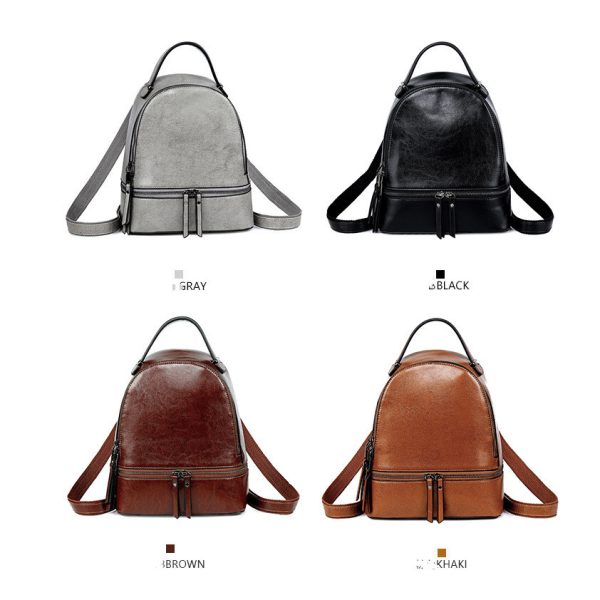 ⁦Fashion Temperament Gentle Leather Backpack Fashion Oil Wax Cowhide⁩ - الصورة ⁦3⁩