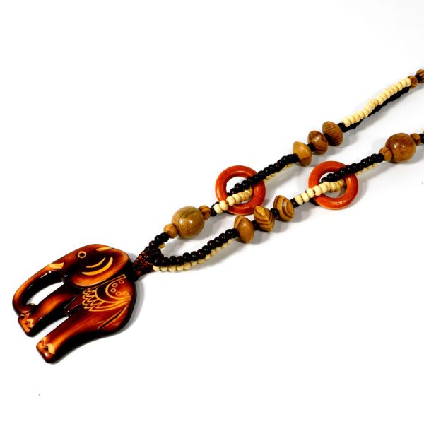 ⁦European And American Ethnic Fashion Retro Artistic Accessories All-match Wooden Long Necklace Elephant Pendant Men And Women Jewelry Hanging⁩ - الصورة ⁦2⁩