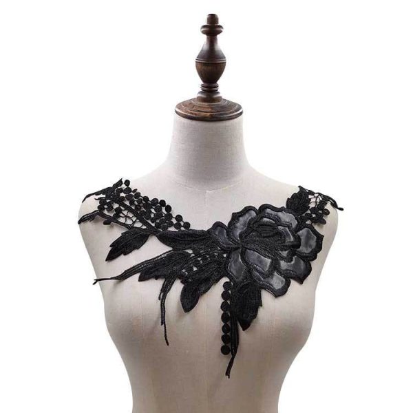 ⁦Black Embroidery Collar Venise Sequin Floral Embroidered Applique Lace Neckline Garment Accessories⁩ - الصورة ⁦2⁩