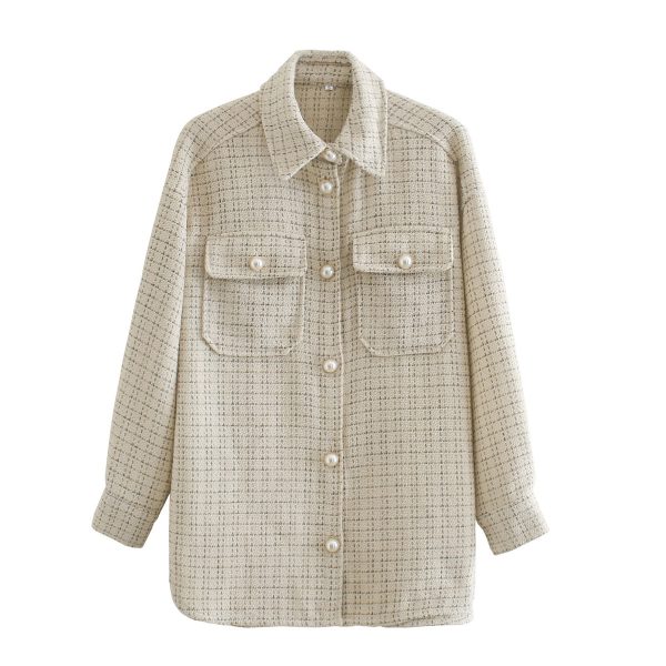 ⁦Women vintage oversize plaid long shirts autumn⁩ - الصورة ⁦4⁩