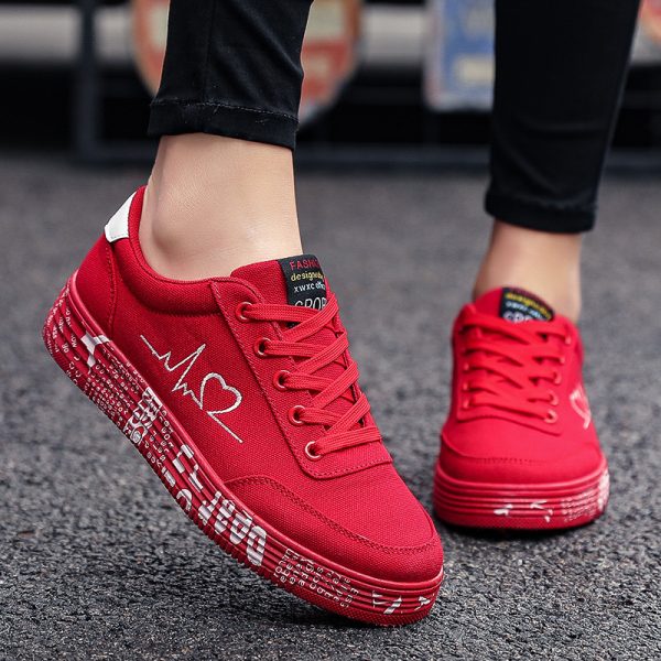 ⁦Love Print Canvas Shoes Women Men Flats Lace-up Casual Shoes Lover Sports Shoes Valentines Day⁩ - الصورة ⁦8⁩