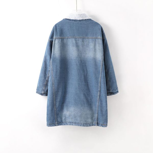 ⁦Vangull Fur Warm Winter Denim Jacket Women New Fashion Autumn Wool Lining Jeans Coat Women Bomber Jackets Casaco Feminino⁩ - الصورة ⁦2⁩