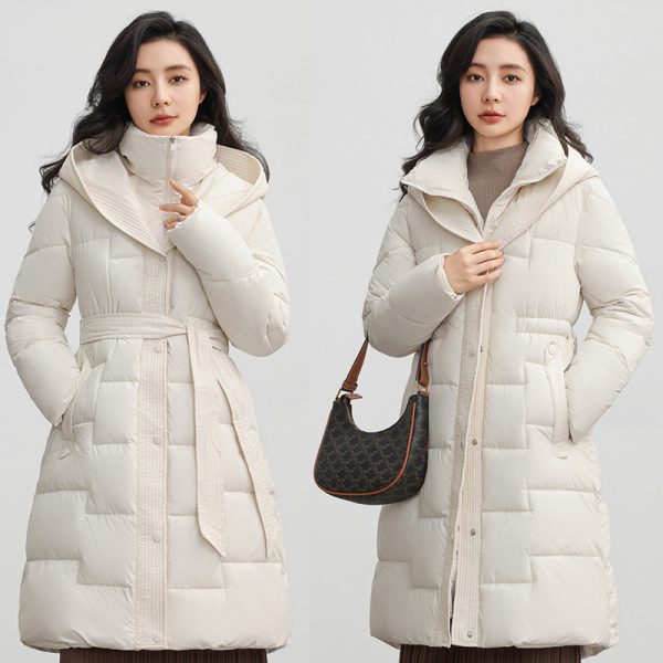 ⁦Women's Winter New Waist Trimming Fashion Mid-length Hooded Below-the-knee Coat⁩ - الصورة ⁦4⁩