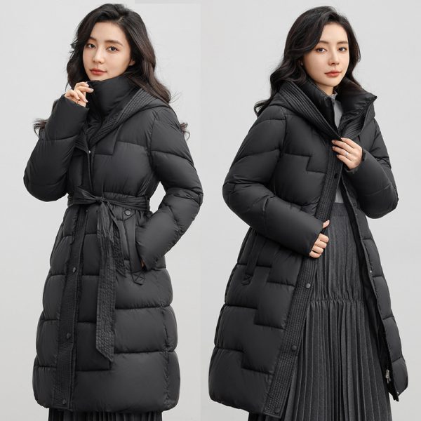 ⁦Women's Winter New Waist Trimming Fashion Mid-length Hooded Below-the-knee Coat⁩ - الصورة ⁦2⁩