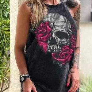 Loose Printed Sleeveless Cotton Shirts And Tops