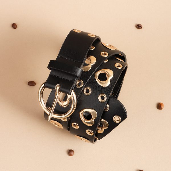 ⁦Sexy Punk Style Metal Air Eye Belt For Women With Jeans Skirt Hip Hop Heart Cutout Black Belt⁩ - الصورة ⁦7⁩