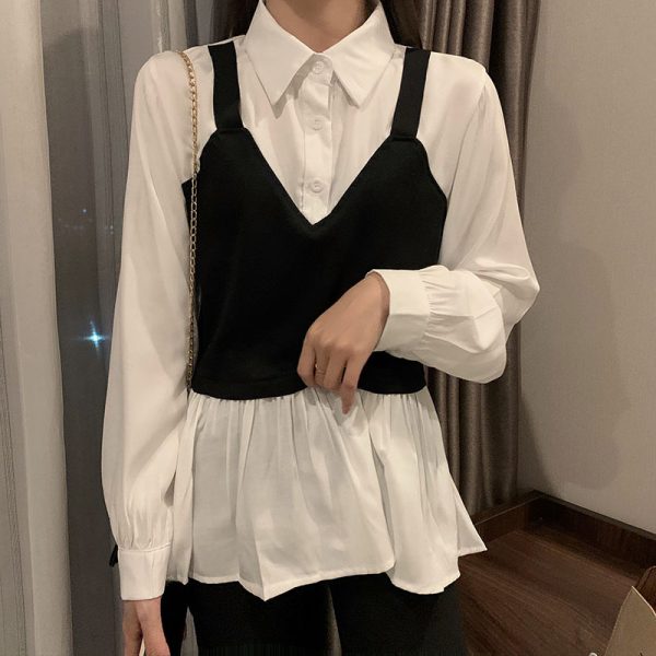 ⁦Vest stitching fake two shirts⁩ - الصورة ⁦5⁩