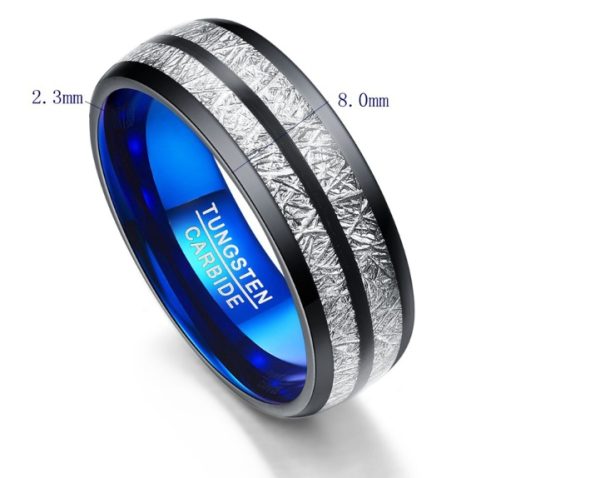 ⁦Wedding Band 8mm Width Men Women Rings Accessories Black Blue Tungsten Carbide Rings Couple Anillos Fashion Jewelry⁩ - الصورة ⁦2⁩