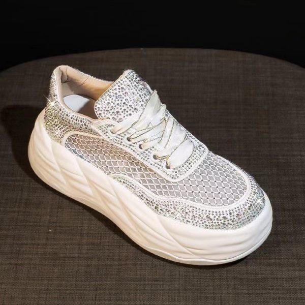 ⁦Thick Bottom Hidden Heel White Shoes Women's Mesh⁩ - الصورة ⁦4⁩