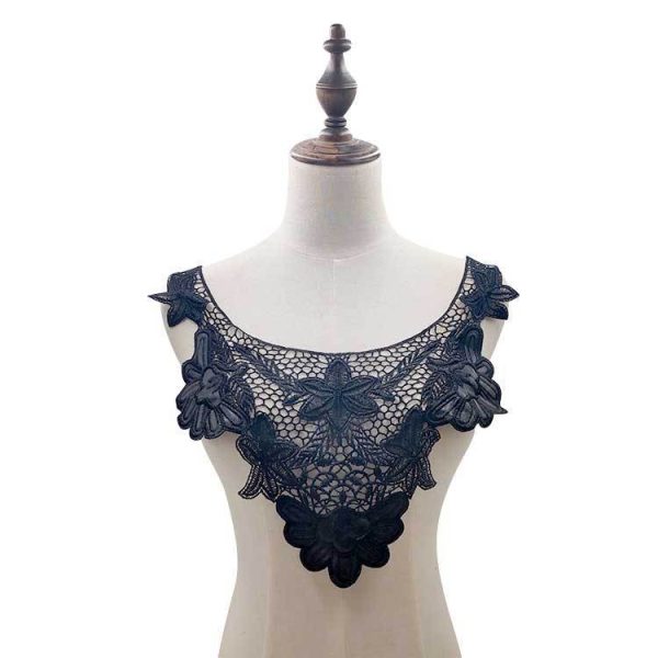 ⁦Black Embroidery Collar Venise Sequin Floral Embroidered Applique Lace Neckline Garment Accessories⁩ - الصورة ⁦3⁩