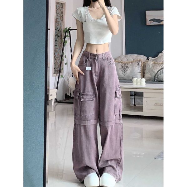 ⁦Retro Purple Cargo Jeans Women⁩ - الصورة ⁦6⁩
