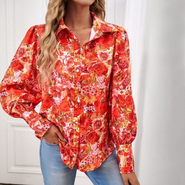 ⁦Printed Women's Long-sleeve Shirts⁩ - الصورة ⁦4⁩