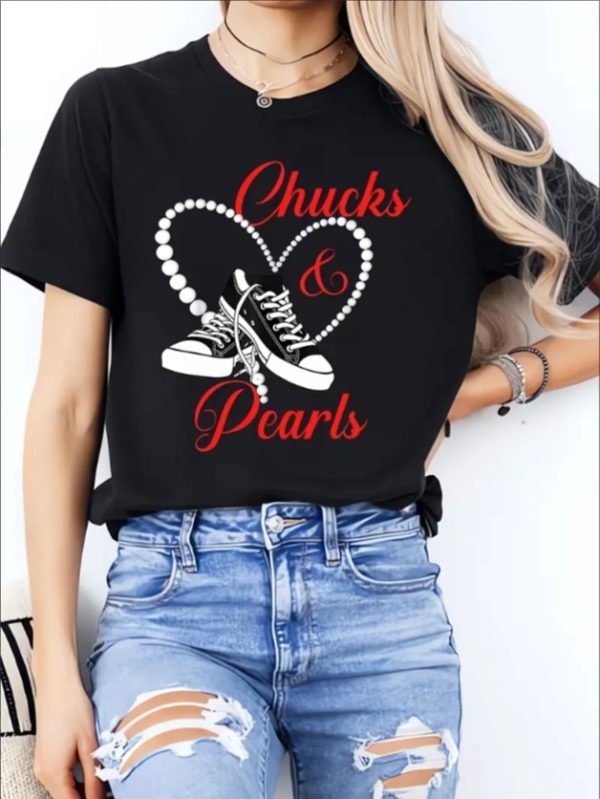 CHUCKS PEARLS Ladies' Casual Loose Short Sleeves, T-shirts, Basic Tops, Unique Rest, Holiday Gifts Are Preferred, Suitable For Women's Wear In Spring And Summer, Teenagers And Girls