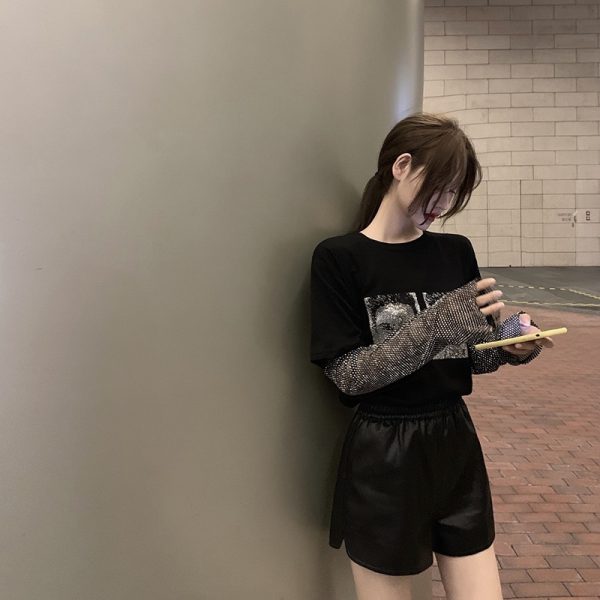⁦Spangled long sleeve fake two T-shirts⁩ - الصورة ⁦4⁩