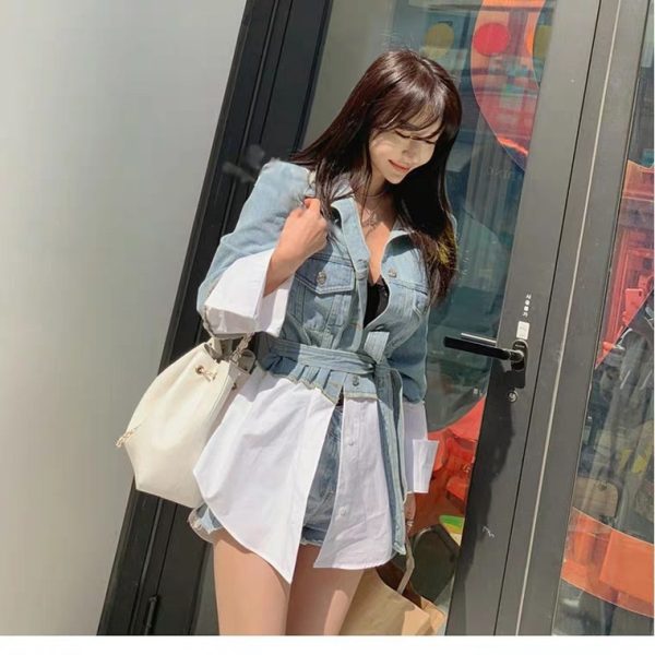 ⁦Casual Stitching Fake Two Denim Jackets⁩ - الصورة ⁦4⁩