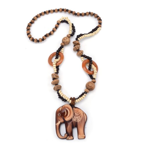 ⁦European And American Ethnic Fashion Retro Artistic Accessories All-match Wooden Long Necklace Elephant Pendant Men And Women Jewelry Hanging⁩ - الصورة ⁦5⁩