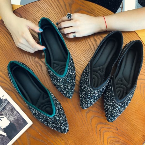 ⁦Sequins Flats Pointed Toe Flat Slip-on Shoes⁩ - الصورة ⁦2⁩