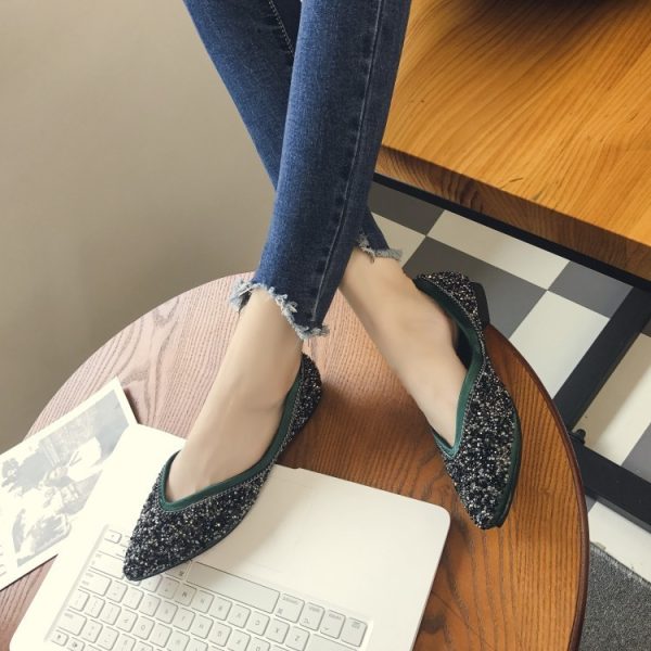 ⁦Sequins Flats Pointed Toe Flat Slip-on Shoes⁩ - الصورة ⁦4⁩