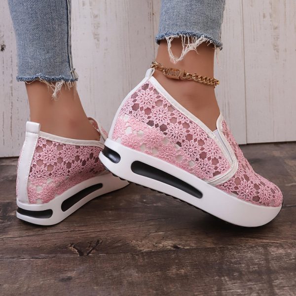 ⁦Lace Mesh Shoes Women Flats Inner Heightened Platform Casual Shoes⁩ - الصورة ⁦4⁩