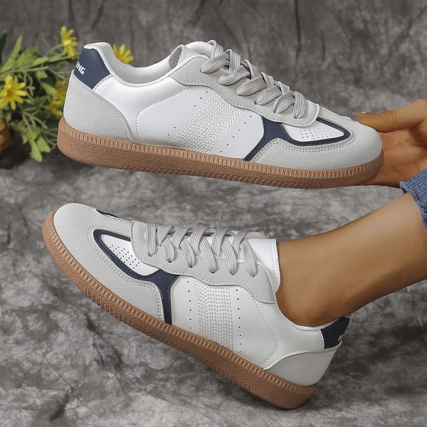 ⁦New Colorblock Lace-up Flats Shoes Fashion Breathable Hollow Slip On Casual Shoes For Women⁩ - الصورة ⁦2⁩