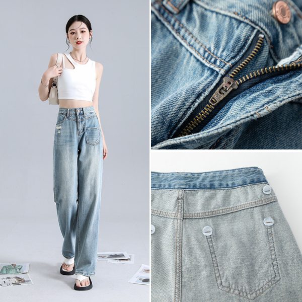 ⁦Fashionable Irregular Straight Jeans For Women⁩ - الصورة ⁦2⁩