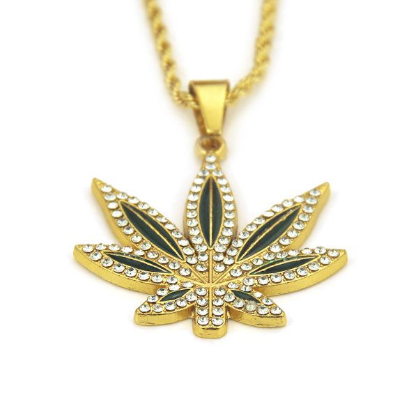 ⁦Punk Hip Hop Painting Oil Diamond-embedded Maple Leaves Pendant Neck Accessories Men⁩ - الصورة ⁦2⁩