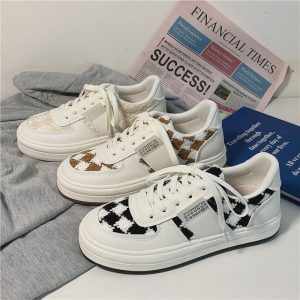 Checkered Color Matching Small White Shoes Student