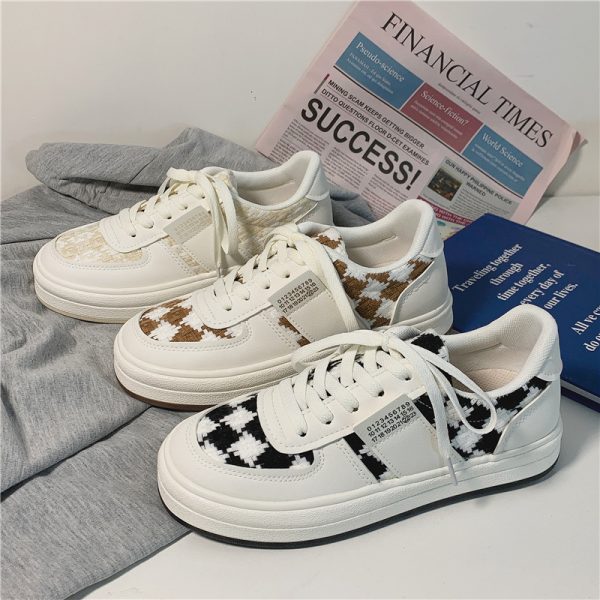 Checkered Color Matching Small White Shoes Student