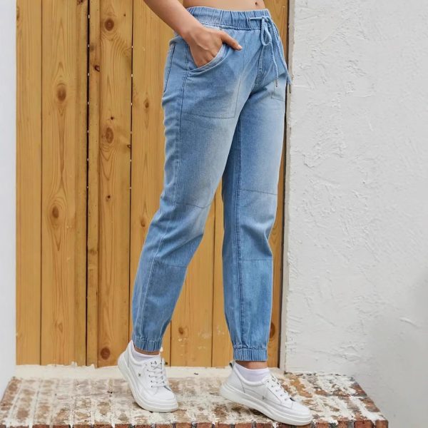 ⁦Elastic Waistband Jeans For Women⁩ - الصورة ⁦2⁩