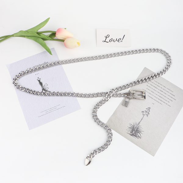 ⁦New Hip Hop Fashion For Men And Women Metal Waist Chain Padlock Pendant Versatile Jeans Skirt Accessories Thick Chain⁩ - الصورة ⁦4⁩