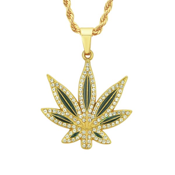 ⁦Punk Hip Hop Painting Oil Diamond-embedded Maple Leaves Pendant Neck Accessories Men⁩ - الصورة ⁦3⁩
