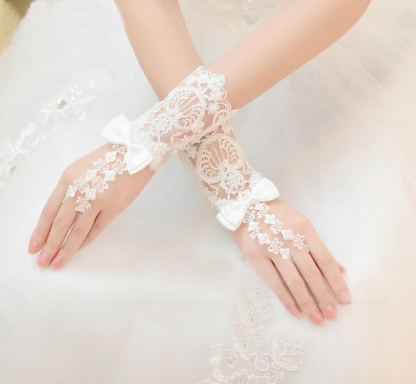 ⁦Bridal Bead Short Wedding Glove Accessories⁩ - الصورة ⁦2⁩