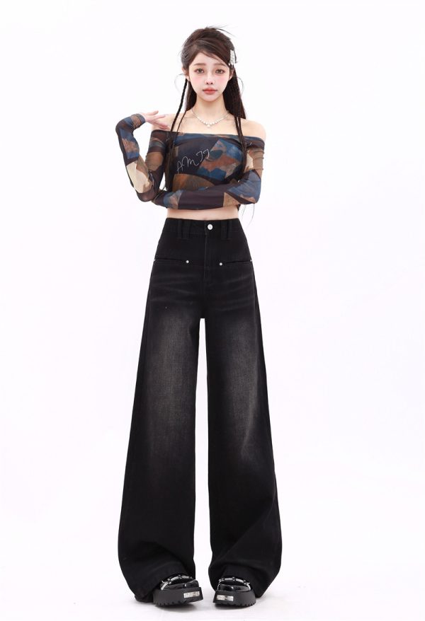 ⁦Retro Washed Straight Jeans For Women⁩ - الصورة ⁦8⁩