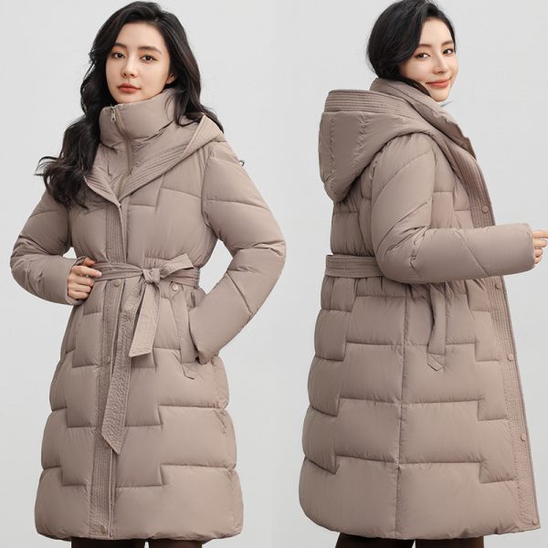 ⁦Women's Winter New Waist Trimming Fashion Mid-length Hooded Below-the-knee Coat⁩ - الصورة ⁦5⁩