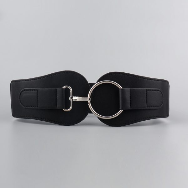 ⁦New Autumn Winter PU Elastic Belt For Women Simple Matching Coffee Color Black Decorative Waist Cover Coat Fashion Elegant Accessories⁩ - الصورة ⁦4⁩