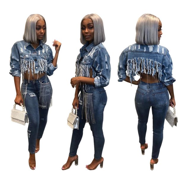 ⁦Fashion Women's Jackets Cropped Denim Tops⁩ - الصورة ⁦6⁩