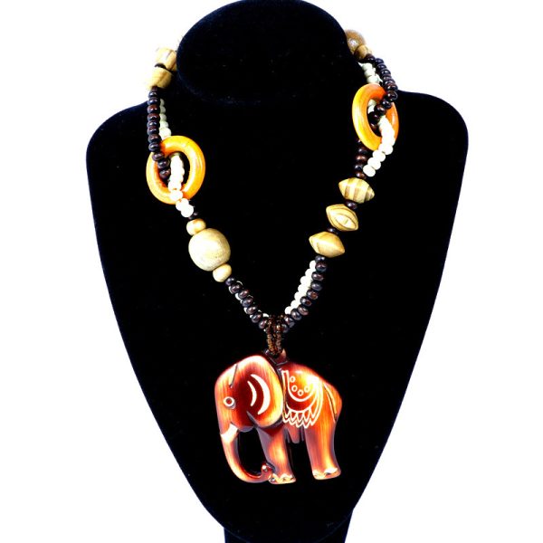 ⁦European And American Ethnic Fashion Retro Artistic Accessories All-match Wooden Long Necklace Elephant Pendant Men And Women Jewelry Hanging⁩ - الصورة ⁦3⁩