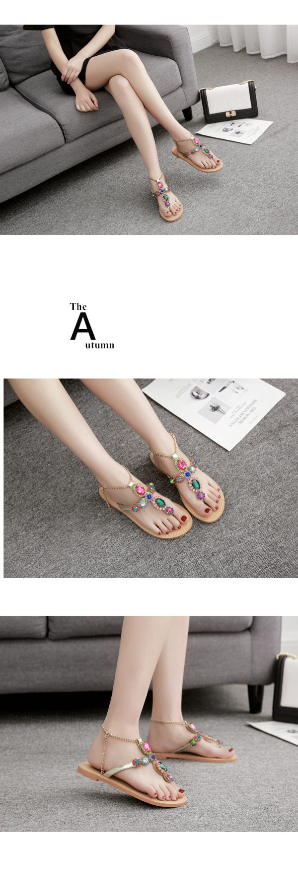 ⁦Slippers Flip Toe Rhinestone Flats⁩ - الصورة ⁦9⁩