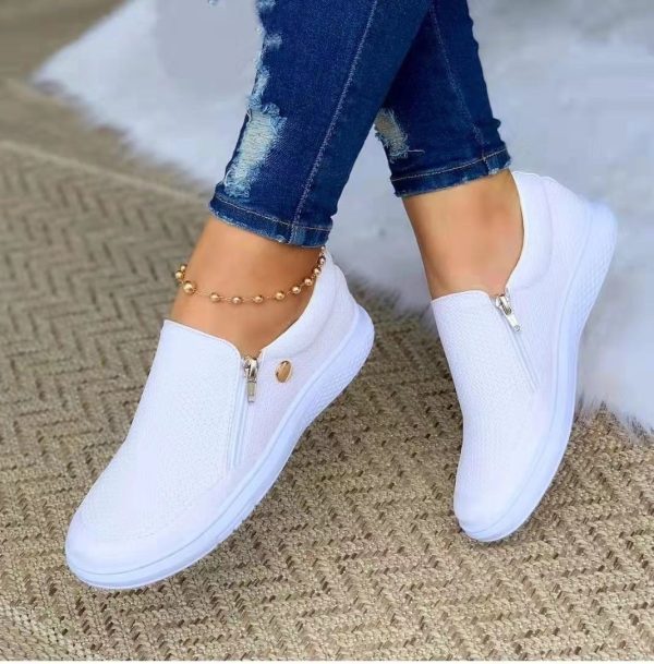 ⁦Women's Flats Sneakers Side Zipper Round Toe Walking Shoes Fall Spring⁩ - الصورة ⁦4⁩