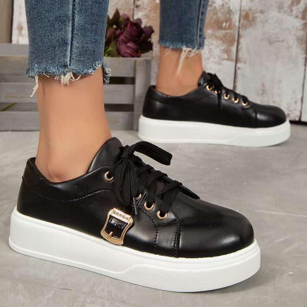 ⁦Lace-up Flats Shoes With Metal Buckle Design Lightweight Round Toe Platform Loafers Casual Shoes For Women⁩ - الصورة ⁦5⁩