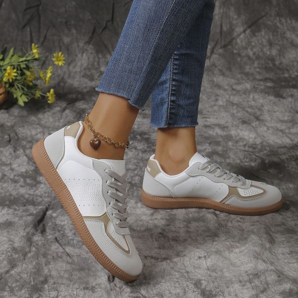 ⁦New Colorblock Lace-up Flats Shoes Fashion Breathable Hollow Slip On Casual Shoes For Women⁩ - الصورة ⁦5⁩