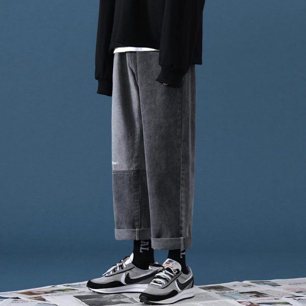 ⁦Men's Loose Bf Straight Spring And Autumn Wide Leg Stitching Jeans⁩ - الصورة ⁦2⁩