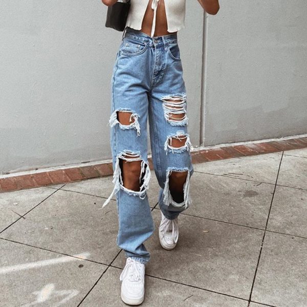 ⁦Women Jeans Ripped Slimming Washed Women's Jeans Trousers⁩ - الصورة ⁦4⁩