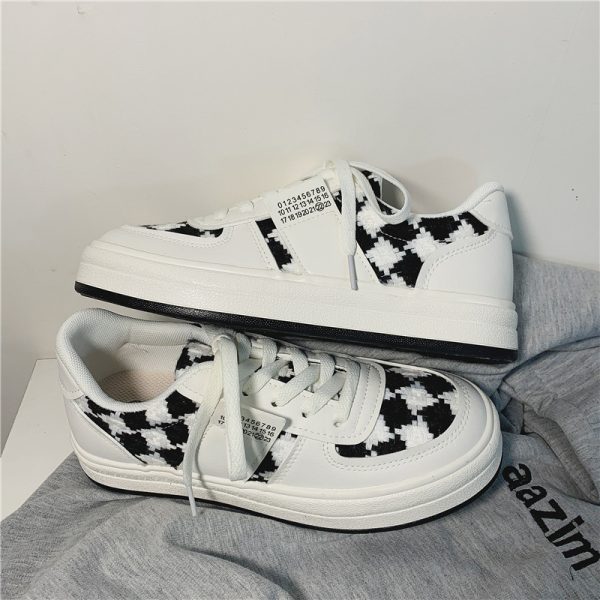 ⁦Checkered Color Matching Small White Shoes Student⁩ - الصورة ⁦3⁩