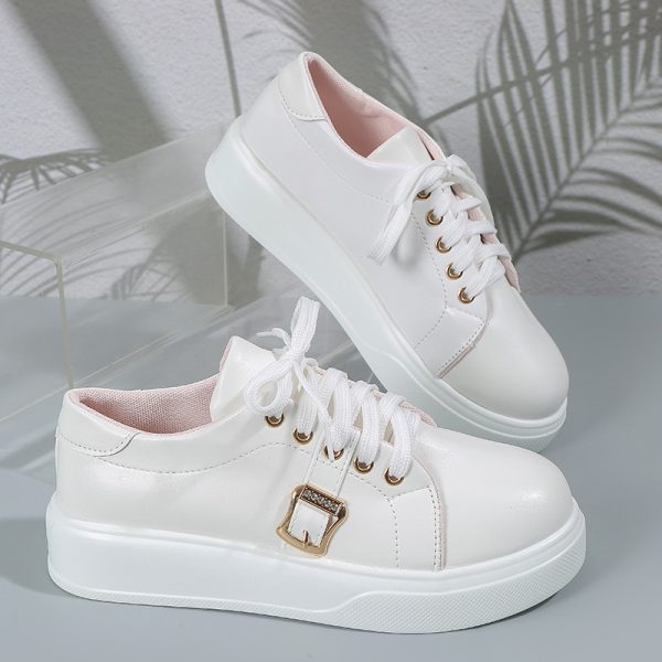 ⁦Lace-up Flats Shoes With Metal Buckle Design Lightweight Round Toe Platform Loafers Casual Shoes For Women⁩ - الصورة ⁦8⁩