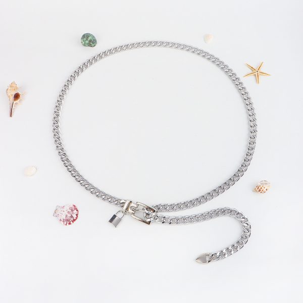 ⁦New Hip Hop Fashion For Men And Women Metal Waist Chain Padlock Pendant Versatile Jeans Skirt Accessories Thick Chain⁩ - الصورة ⁦5⁩