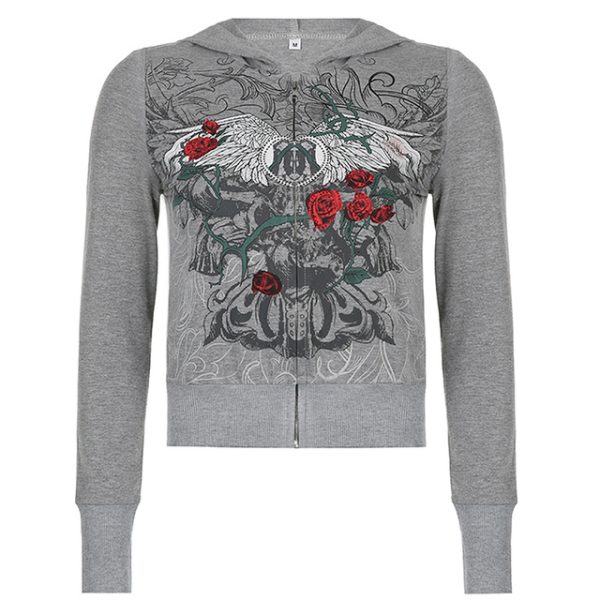 ⁦Graphic Print Retro Casual Hooded Jackets Spring Autumn Vint⁩ - الصورة ⁦3⁩