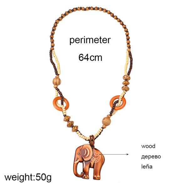 ⁦European And American Ethnic Fashion Retro Artistic Accessories All-match Wooden Long Necklace Elephant Pendant Men And Women Jewelry Hanging⁩ - الصورة ⁦4⁩