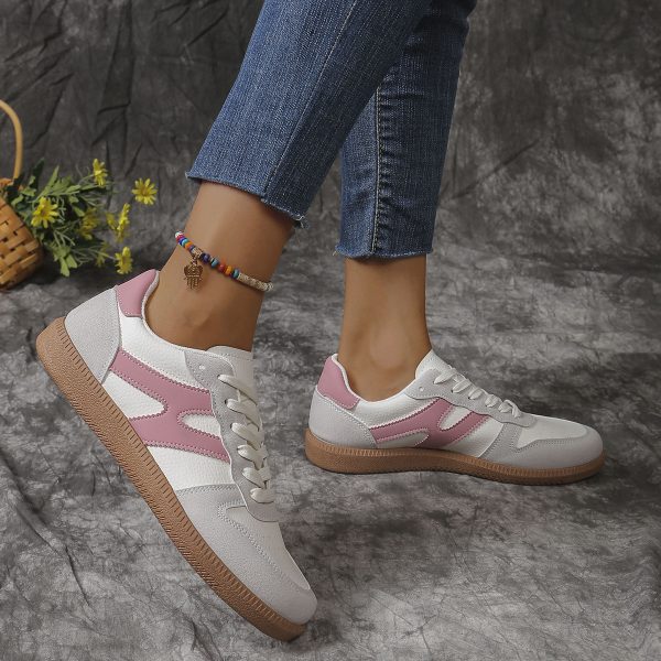 ⁦New Colorblock Lace-up Flats Shoes Fashion Round Toe Slip On Casual Shoes For Women⁩ - الصورة ⁦7⁩